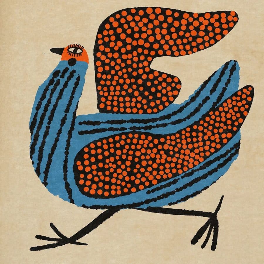 GoodMood print of a blue and orange spotted bird
